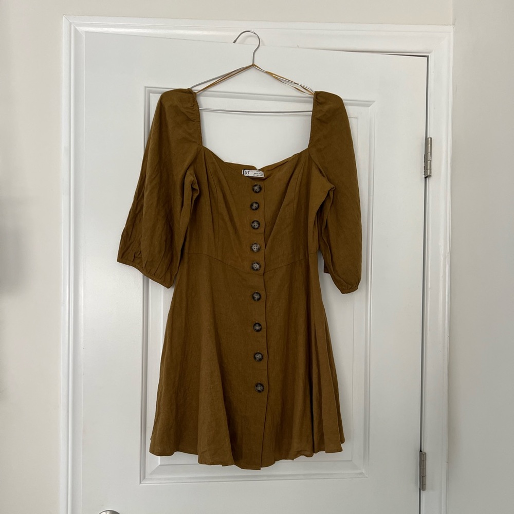 Zara Linen/Cotton Puff Sleeve Button up Mini Dress